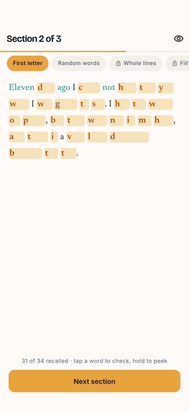 Studying a speech with words hidden